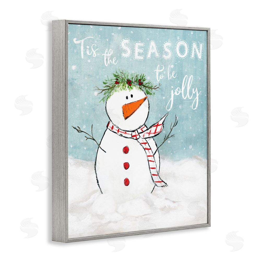 Janet Tava Tis the Season Snowman Gray Framed Giclee Wall Art Print