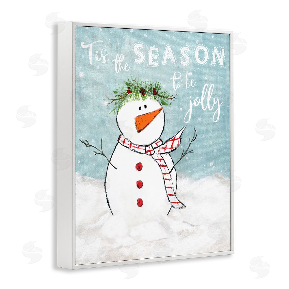 Janet Tava Tis the Season Snowman White Framed Giclee Wall Art Print