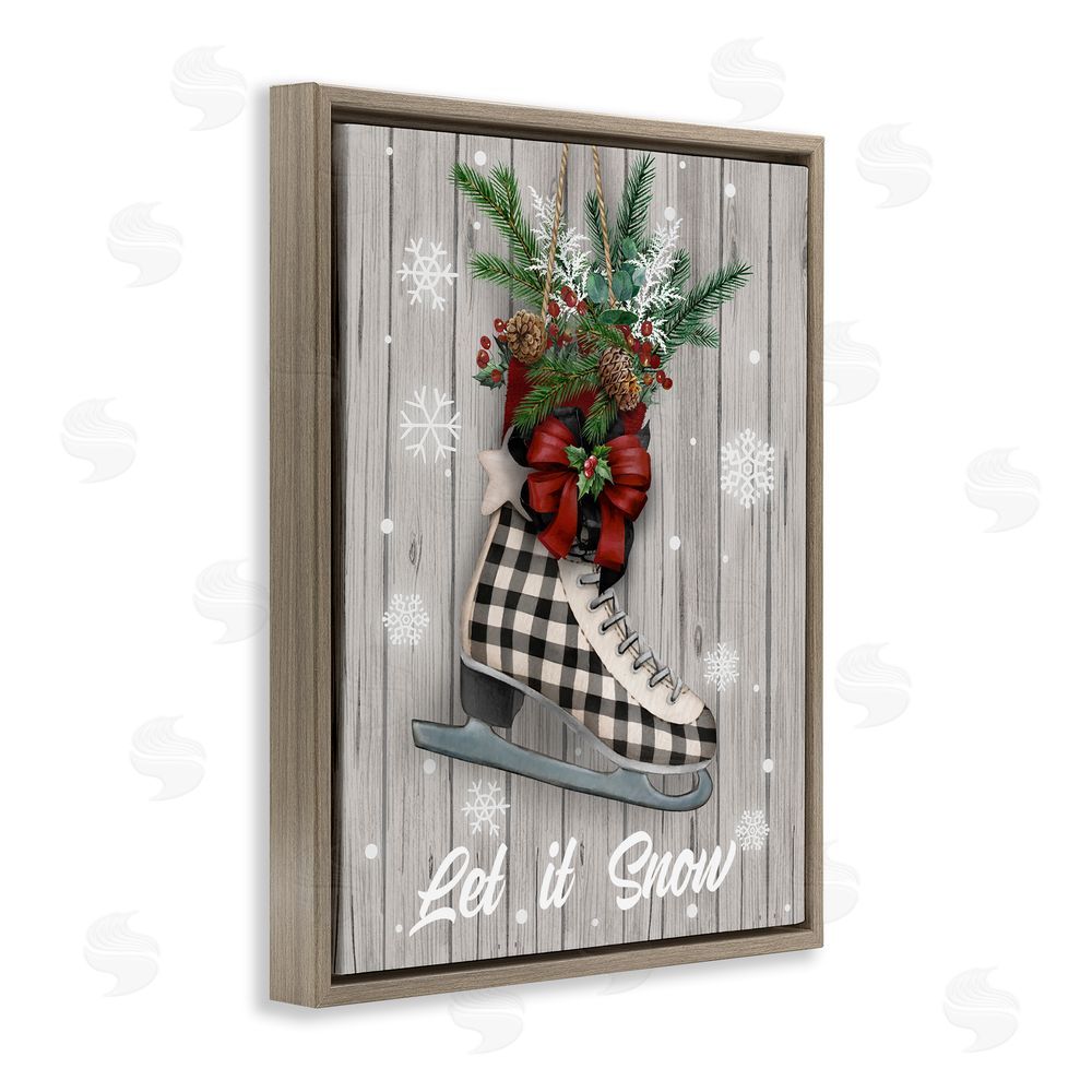 Conrad Knutsen Let it Snow Ice Skate Brown Floating Frame Canvas Wall Art Print