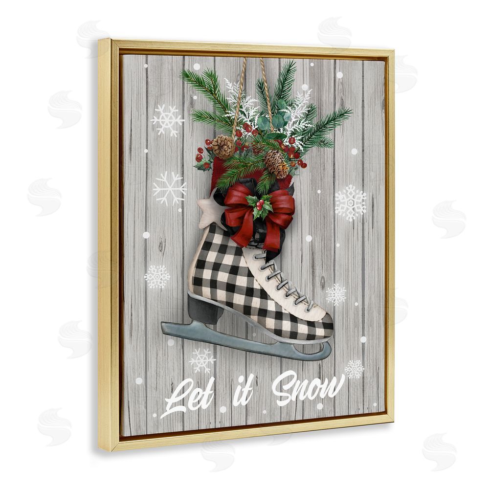 Conrad Knutsen Let it Snow Ice Skate Gold Floating Frame Canvas Wall Art Print