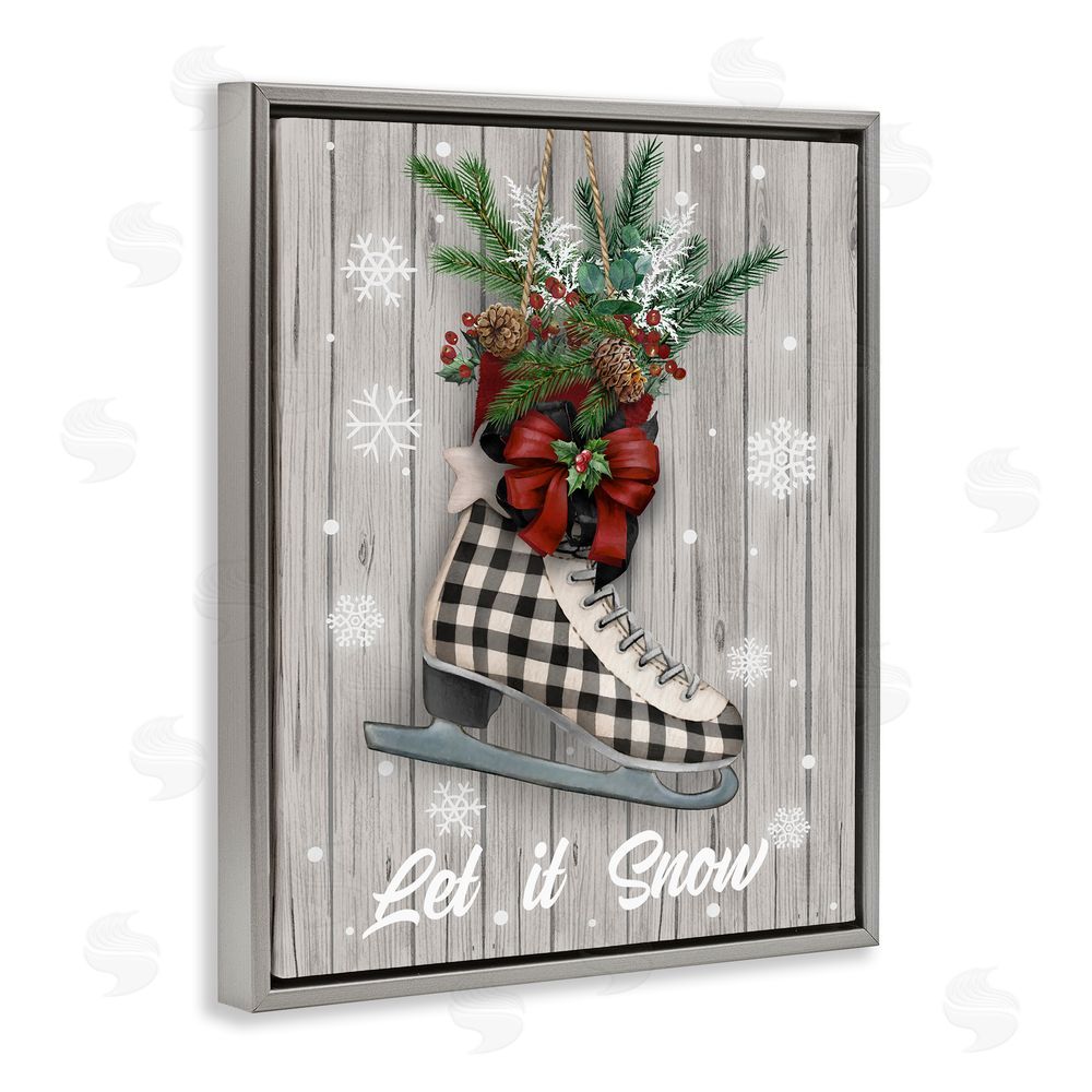 Conrad Knutsen Let it Snow Ice Skate Grey Floating Frame Canvas Wall Art Print