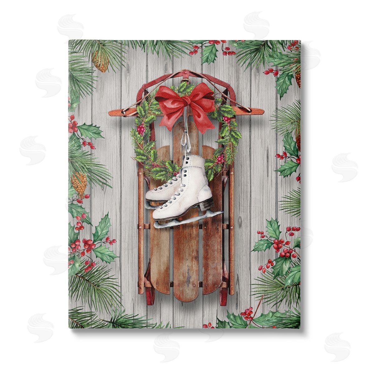 Conrad Knutsen Winter Ice Skates & Sled Stretched Canvas Wall Art Print