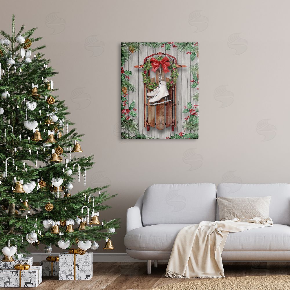 Conrad Knutsen Winter Ice Skates & Sled Canvas Wall Art Print in Room