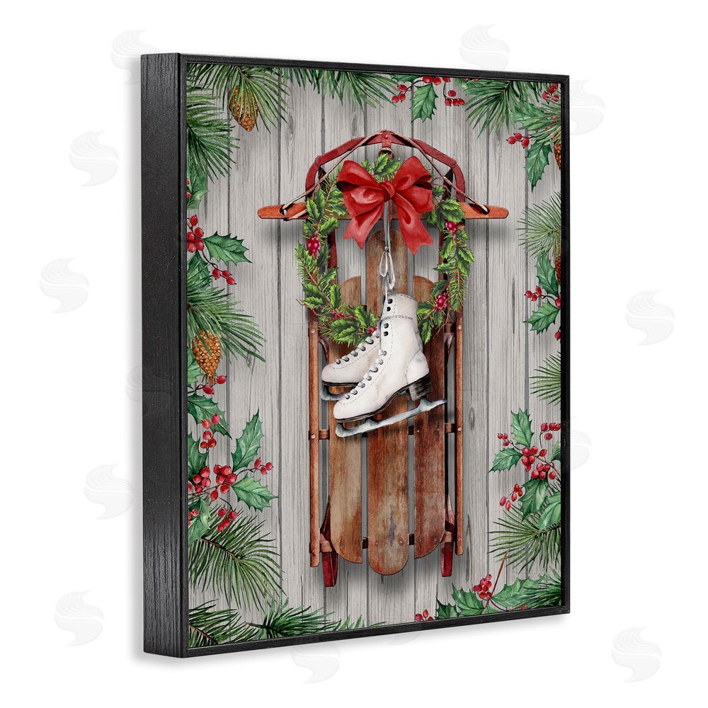 Conrad Knutsen Winter Ice Skates & Sled Black Framed Giclee Wall Art Print