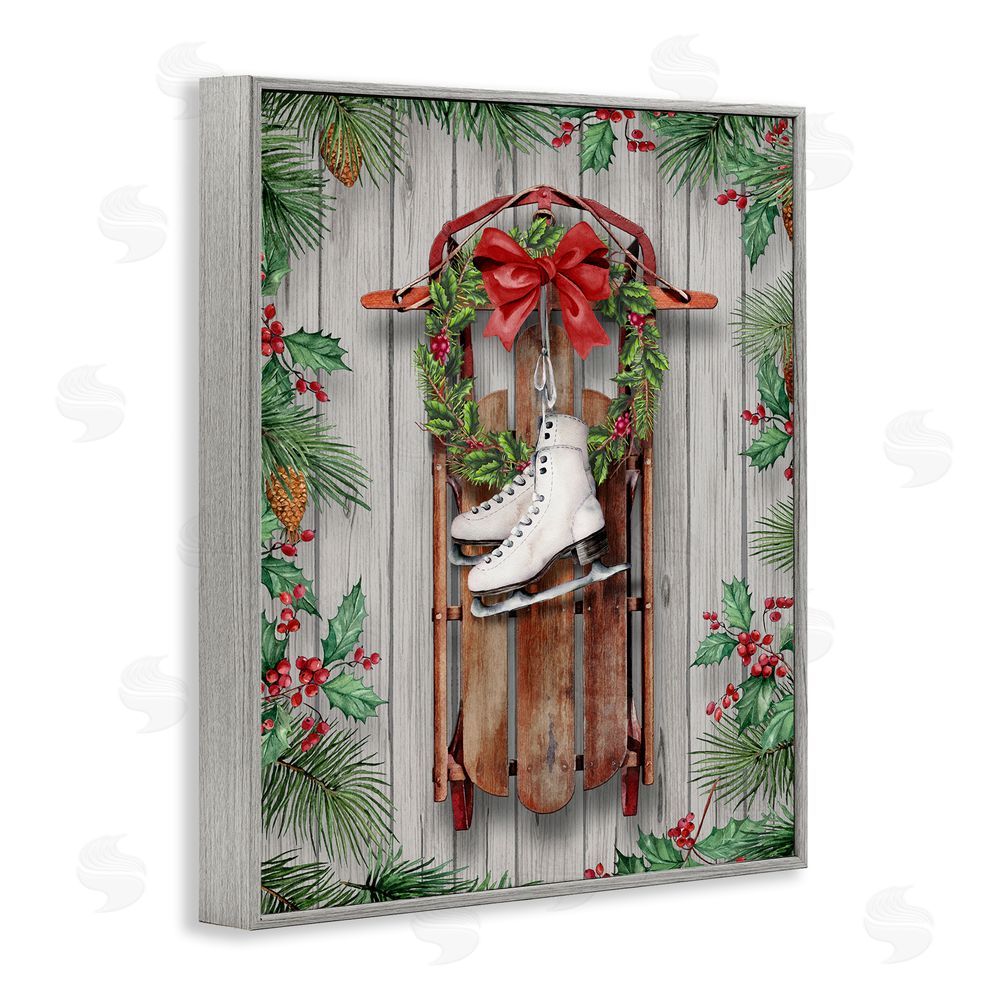 Conrad Knutsen Winter Ice Skates & Sled Gray Framed Giclee Wall Art Print
