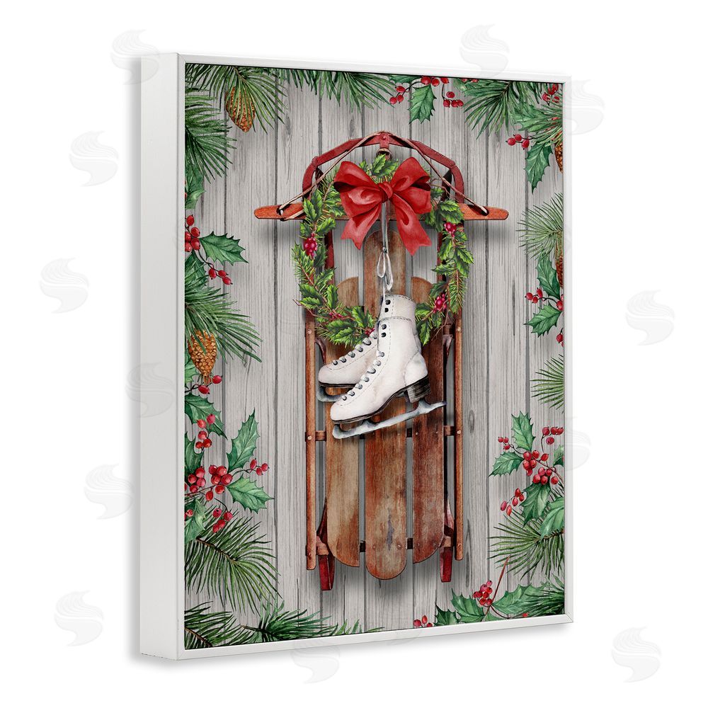 Conrad Knutsen Winter Ice Skates & Sled White Framed Giclee Wall Art Print