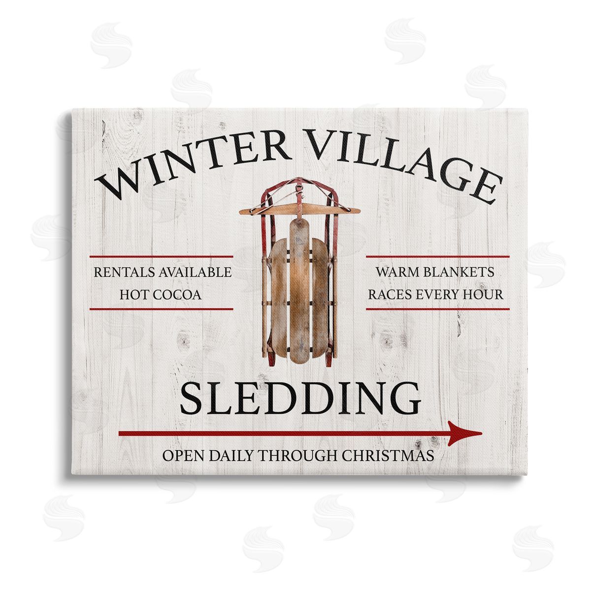 Conrad Knutsen Winter Village Sledding Stretched Canvas Wall Art Print