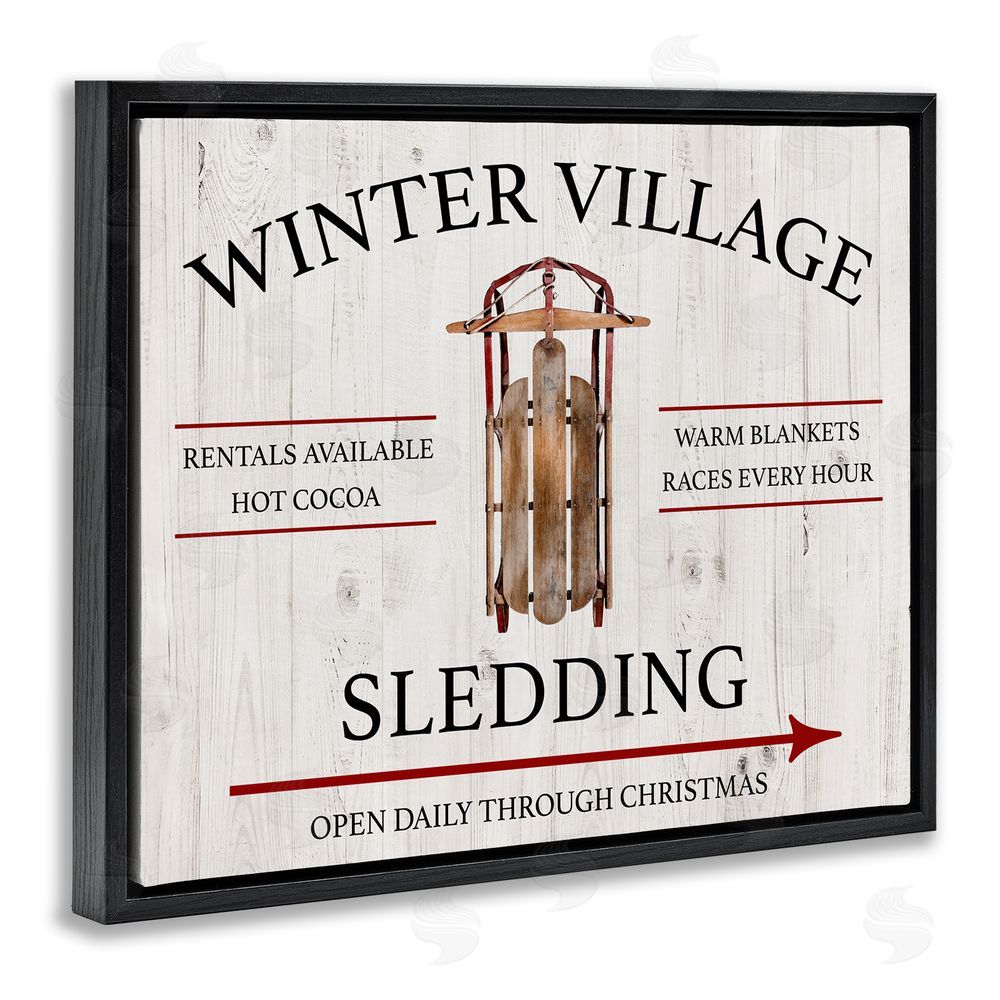 Conrad Knutsen Winter Village Sledding Black Floating Frame Canvas Wall Art Print