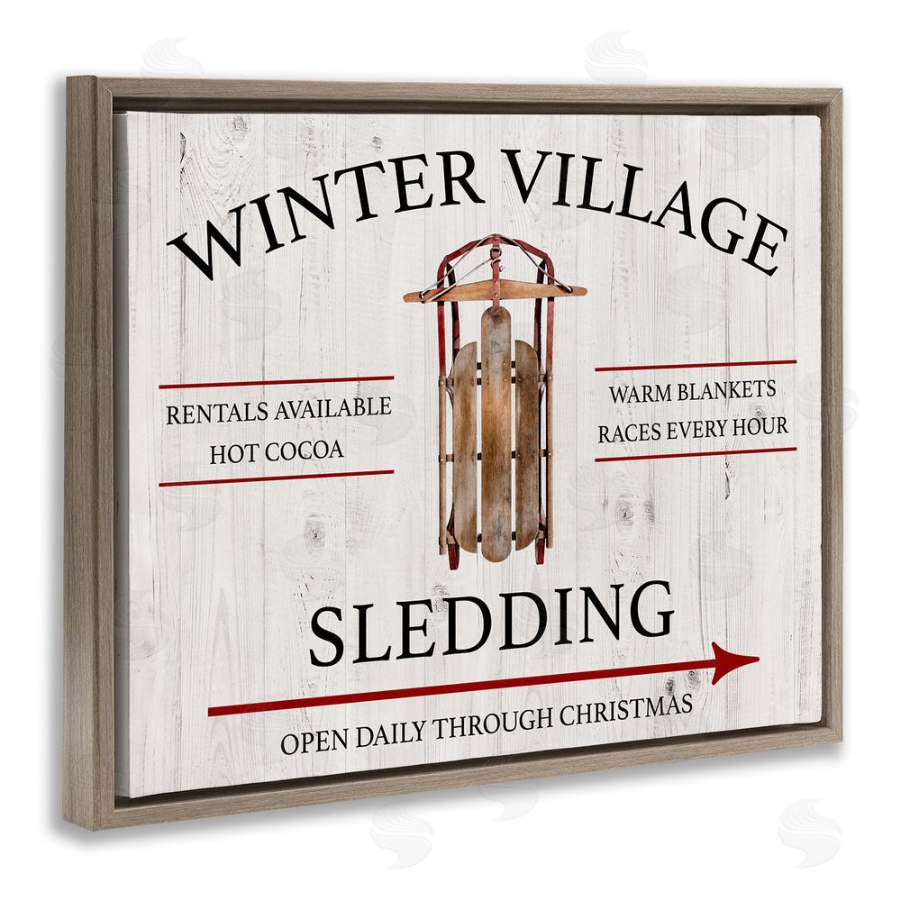 Conrad Knutsen Winter Village Sledding Brown Floating Frame Canvas Wall Art Print