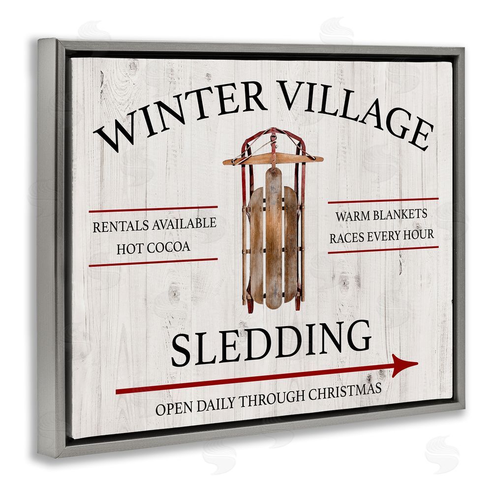 Conrad Knutsen Winter Village Sledding Grey Floating Frame Canvas Wall Art Print