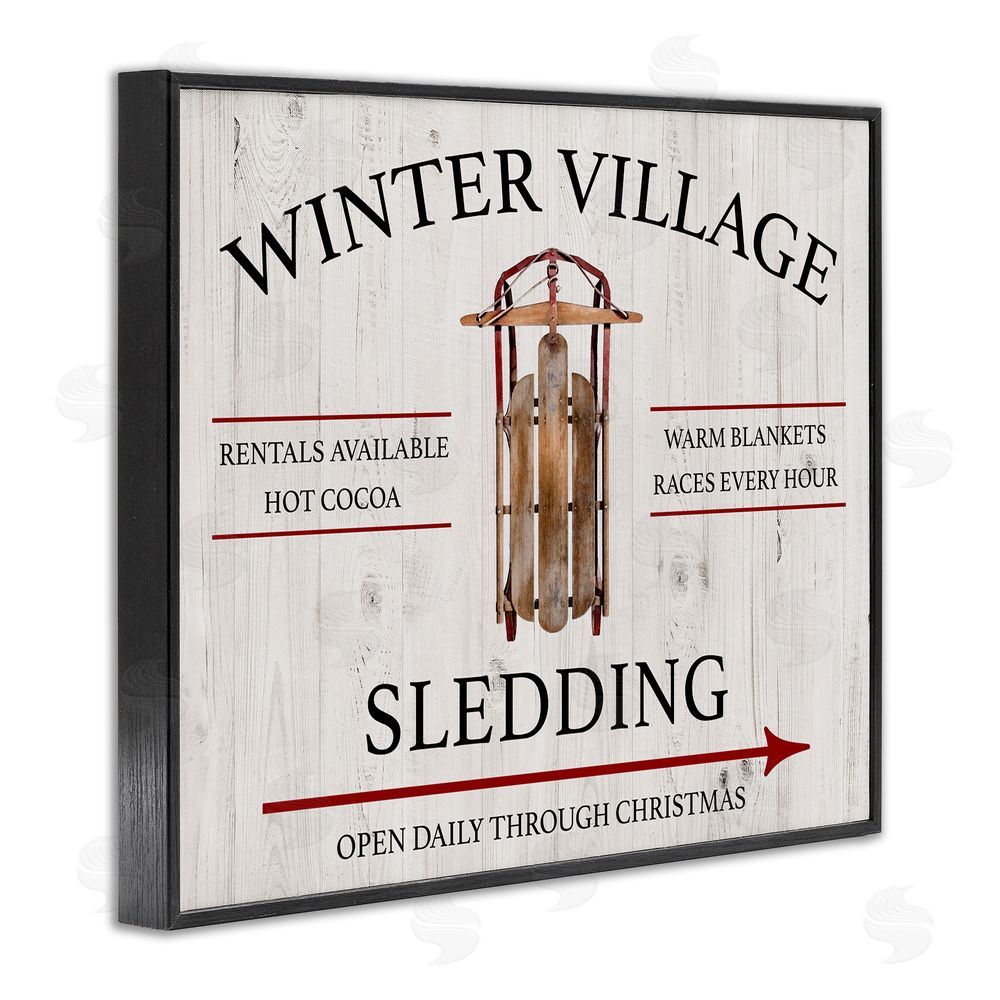 Conrad Knutsen Winter Village Sledding Black Framed Giclee Wall Art Print