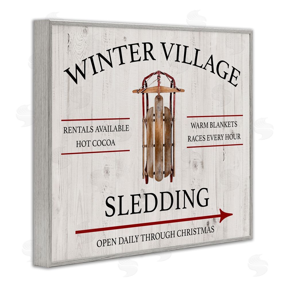 Conrad Knutsen Winter Village Sledding Gray Framed Giclee Wall Art Print