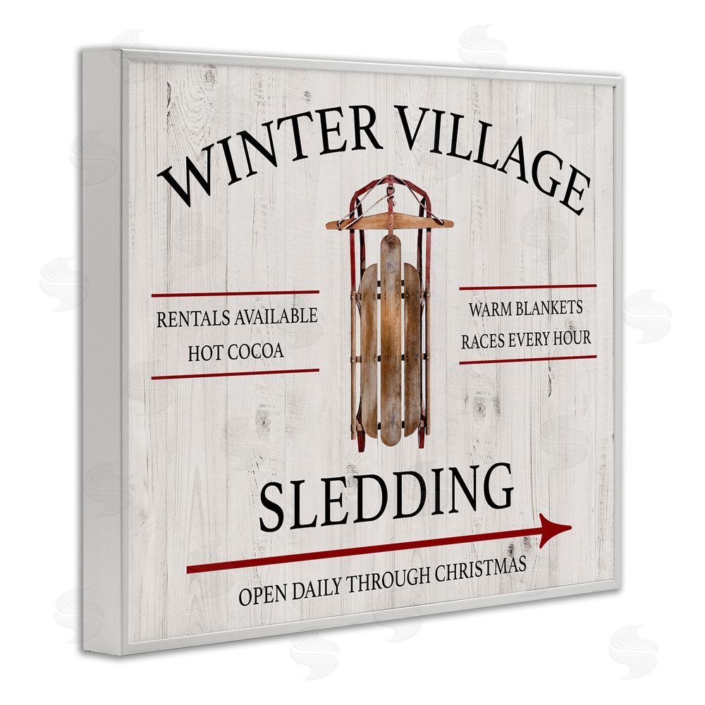 Conrad Knutsen Winter Village Sledding White Framed Giclee Wall Art Print