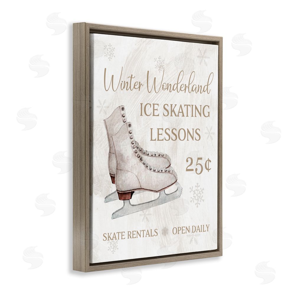 Conrad Knutsen Ice Skating Lessons Sign Brown Floating Frame Canvas Wall Art Print
