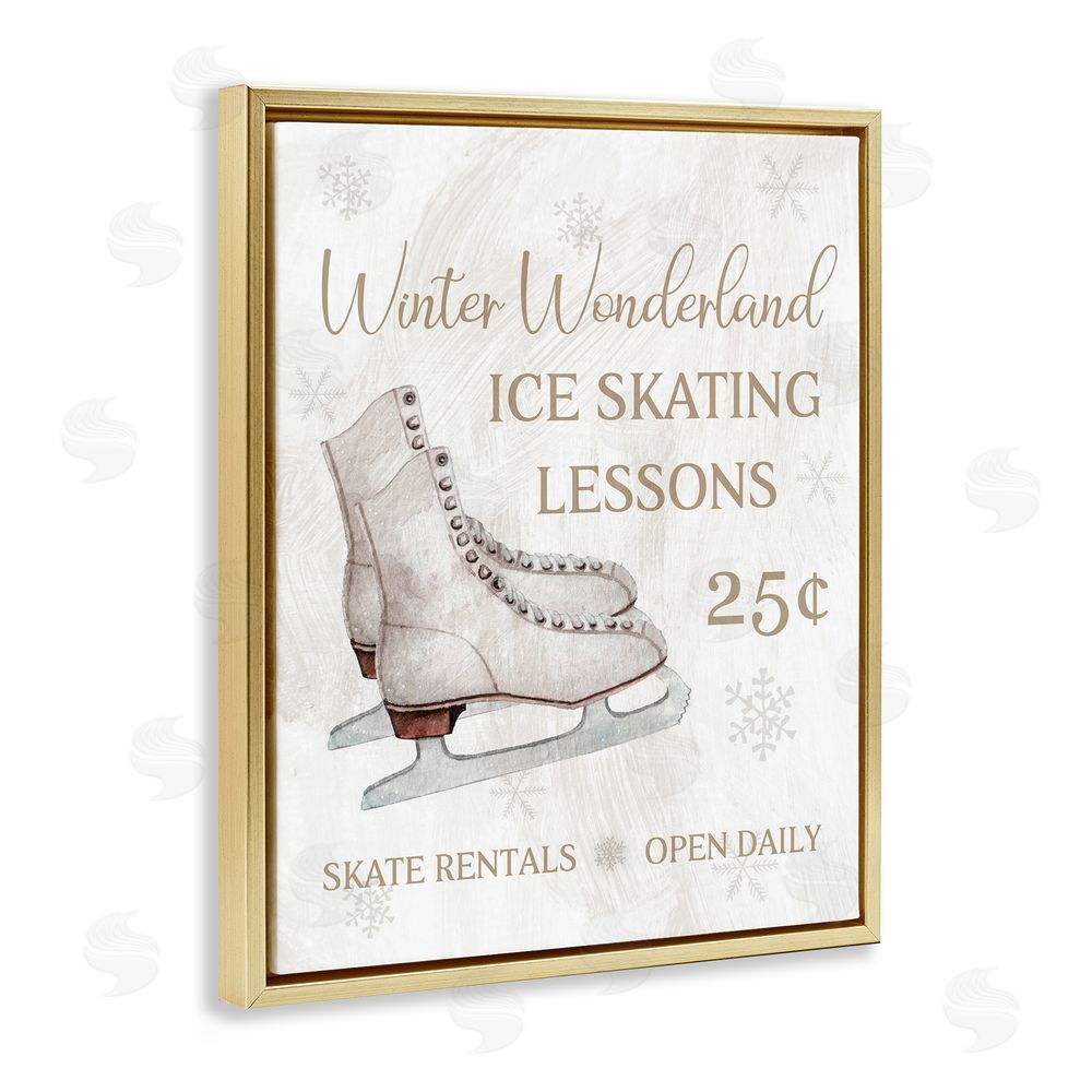 Conrad Knutsen Ice Skating Lessons Sign Gold Floating Frame Canvas Wall Art Print