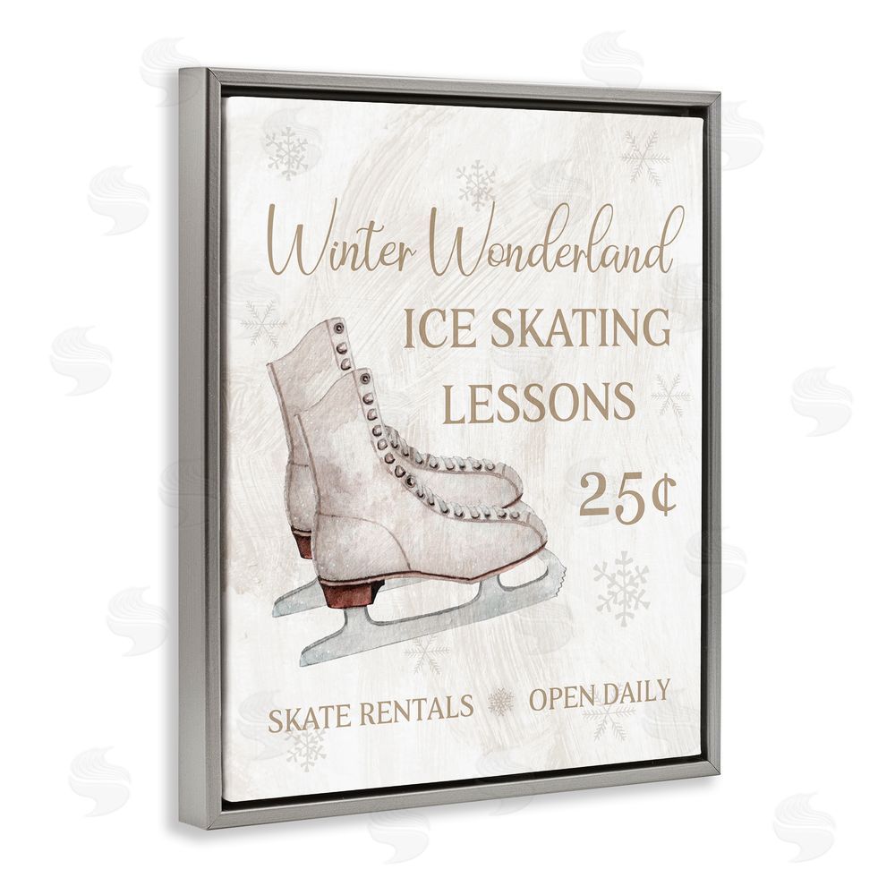 Conrad Knutsen Ice Skating Lessons Sign Grey Floating Frame Canvas Wall Art Print