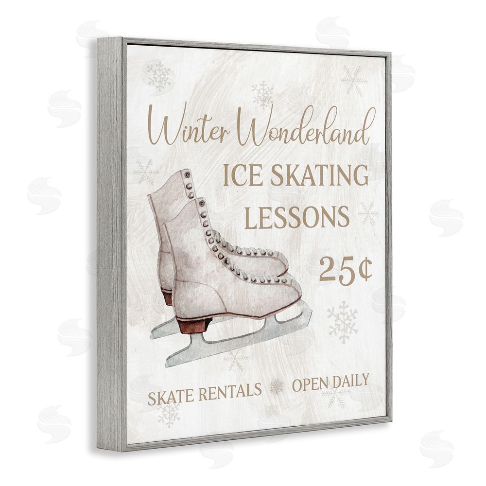 Conrad Knutsen Ice Skating Lessons Sign Gray Framed Giclee Wall Art Print