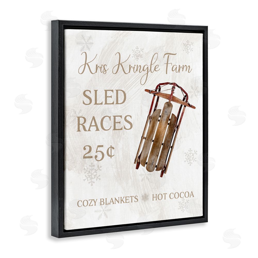 Conrad Knutsen Sled Races Holiday Sign Black Floating Frame Canvas Wall Art Print