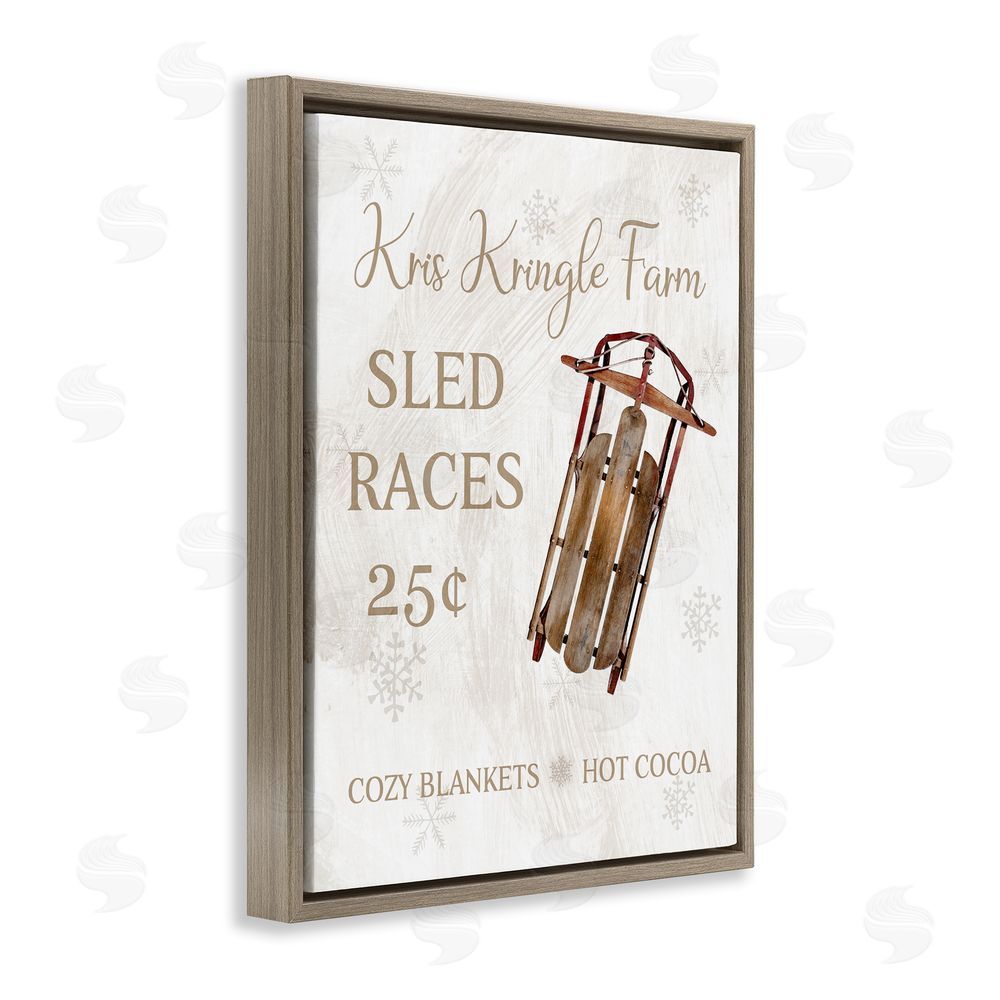 Conrad Knutsen Sled Races Holiday Sign Brown Floating Frame Canvas Wall Art Print