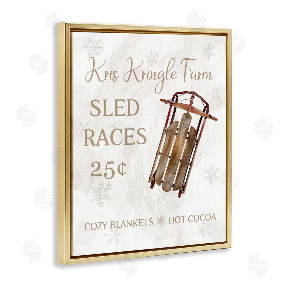 Conrad Knutsen Sled Races Holiday Sign Gold Floating Frame Canvas Wall Art Print