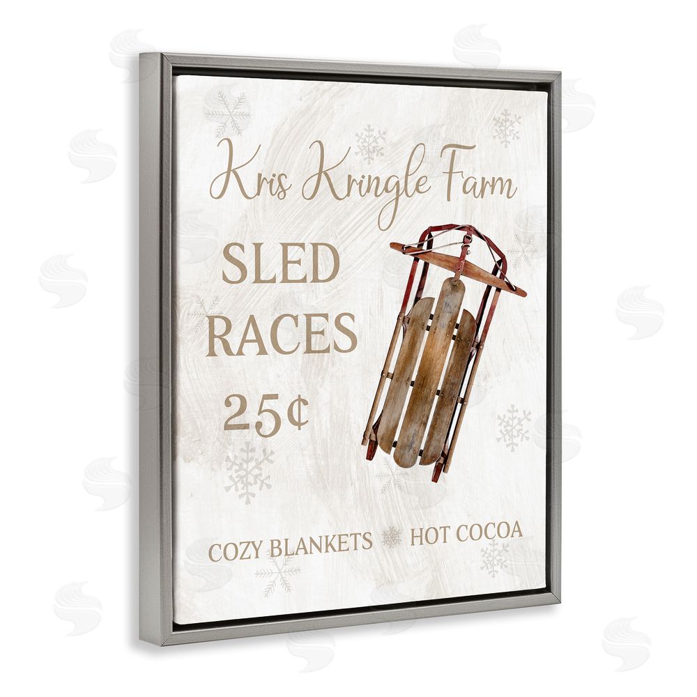 Conrad Knutsen Sled Races Holiday Sign Grey Floating Frame Canvas Wall Art Print