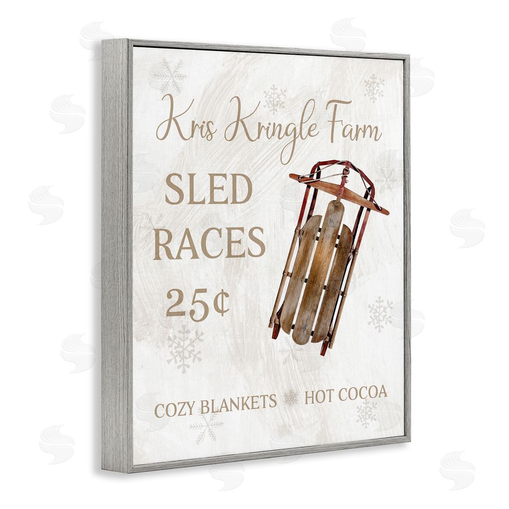 Conrad Knutsen Sled Races Holiday Sign Gray Framed Giclee Wall Art Print