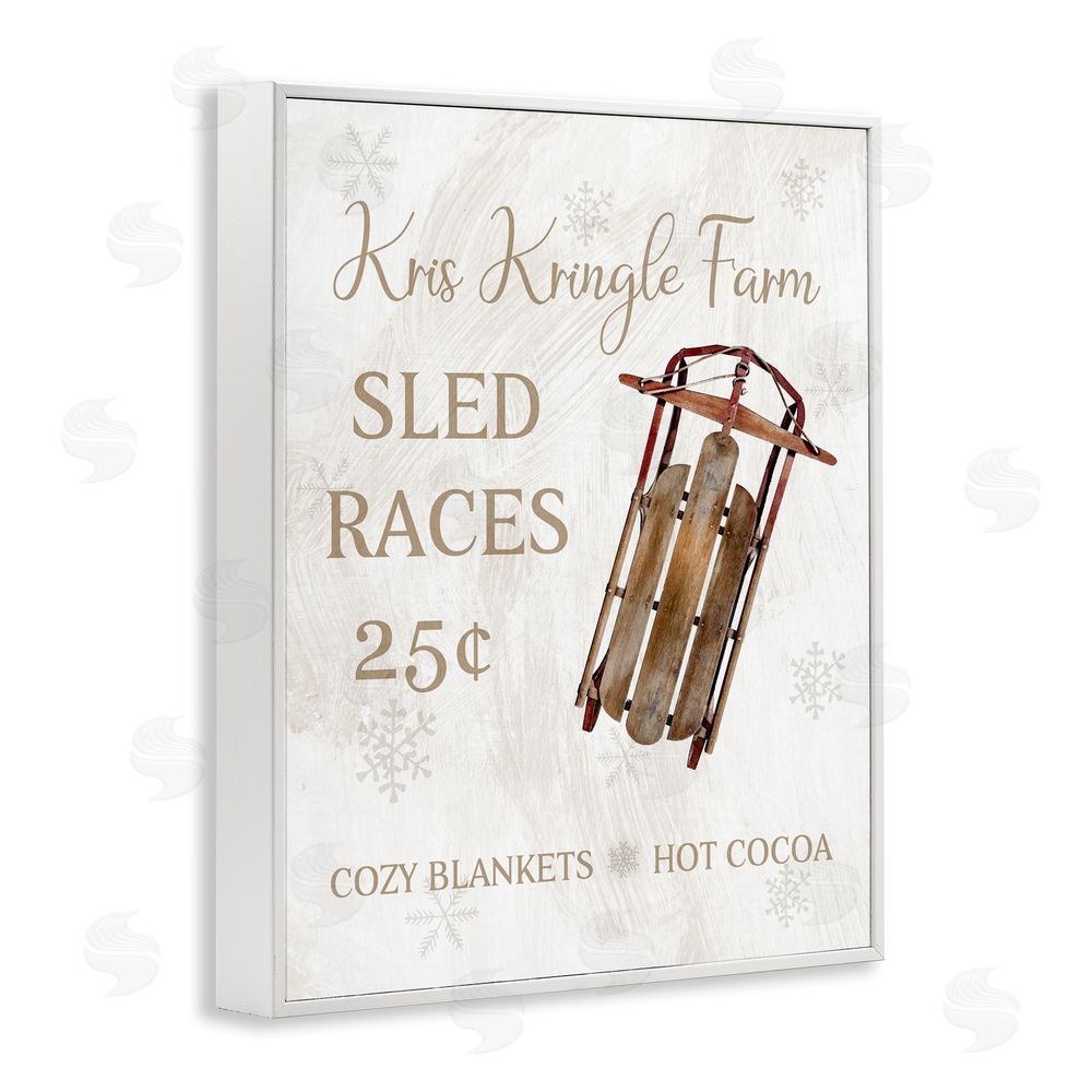 Conrad Knutsen Sled Races Holiday Sign White Framed Giclee Wall Art Print
