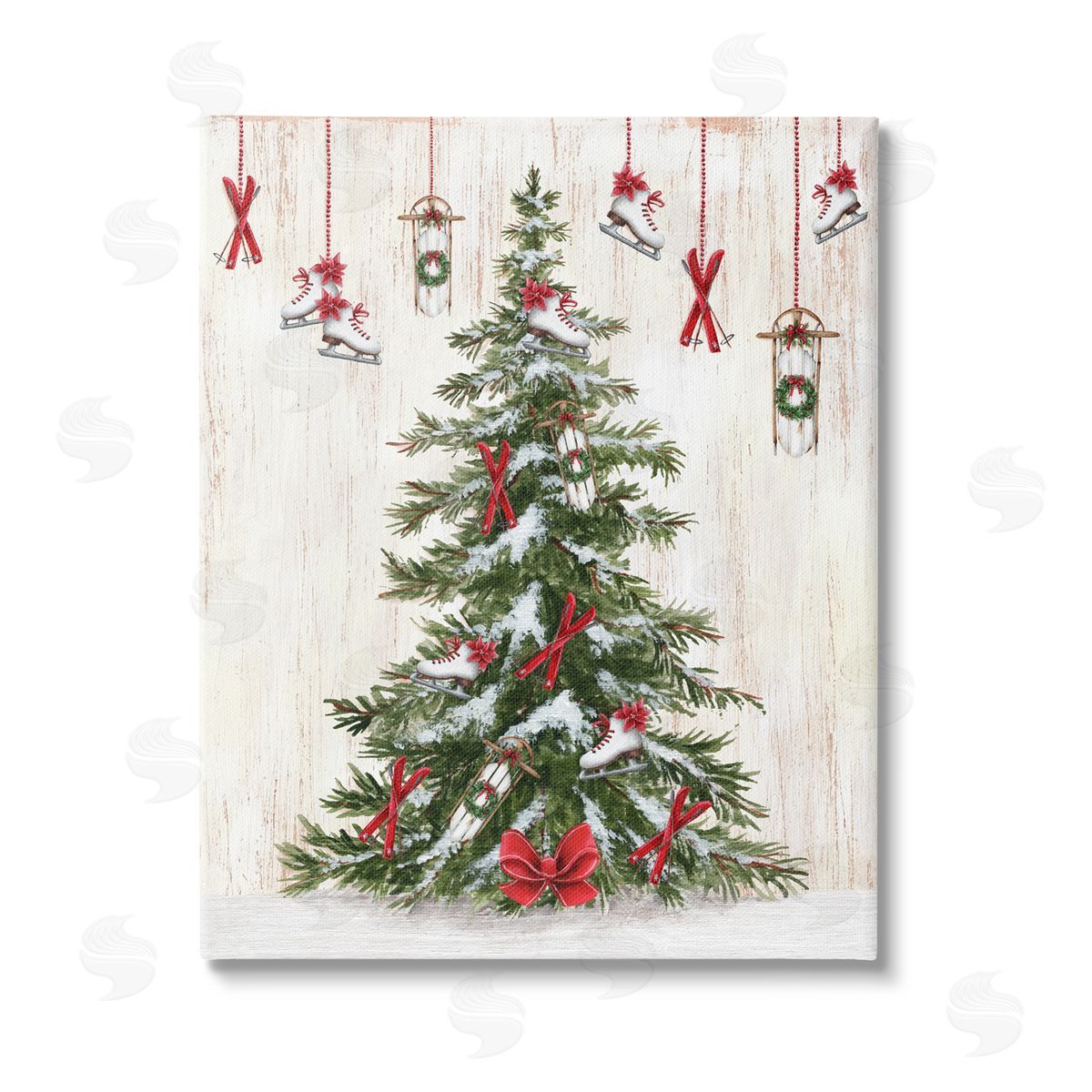 Emma Leach Ice Skates & Sleds on Tree Stretched Canvas Wall Art Print