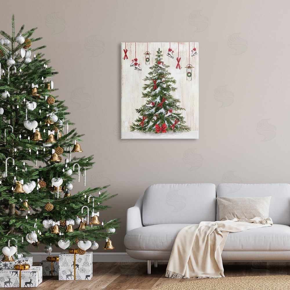 Emma Leach Ice Skates & Sleds on Tree Canvas Wall Art Print in Room