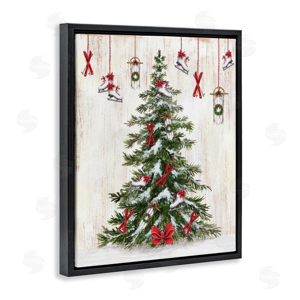 Emma Leach Ice Skates & Sleds on Tree Black Floating Frame Canvas Wall Art Print