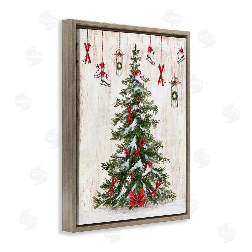 Emma Leach Ice Skates & Sleds on Tree Brown Floating Frame Canvas Wall Art Print