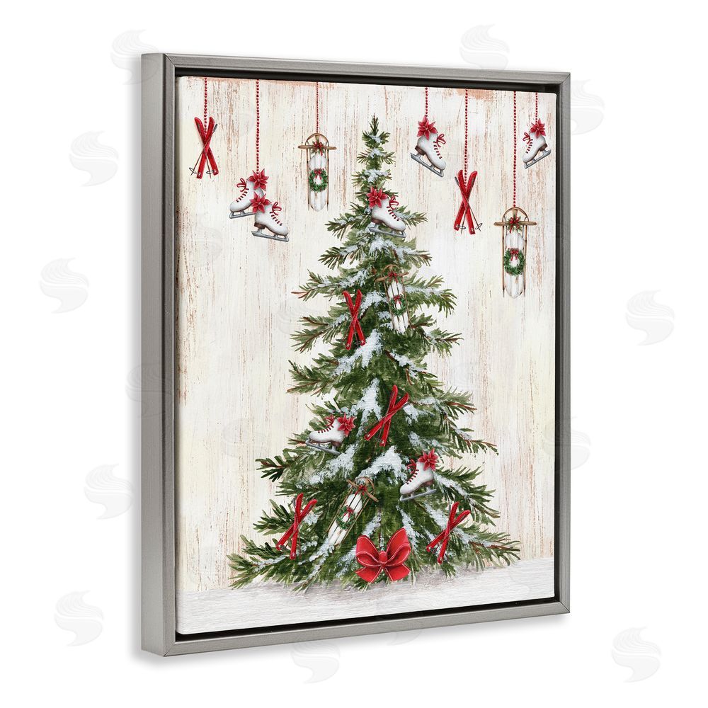 Emma Leach Ice Skates & Sleds on Tree Grey Floating Frame Canvas Wall Art Print