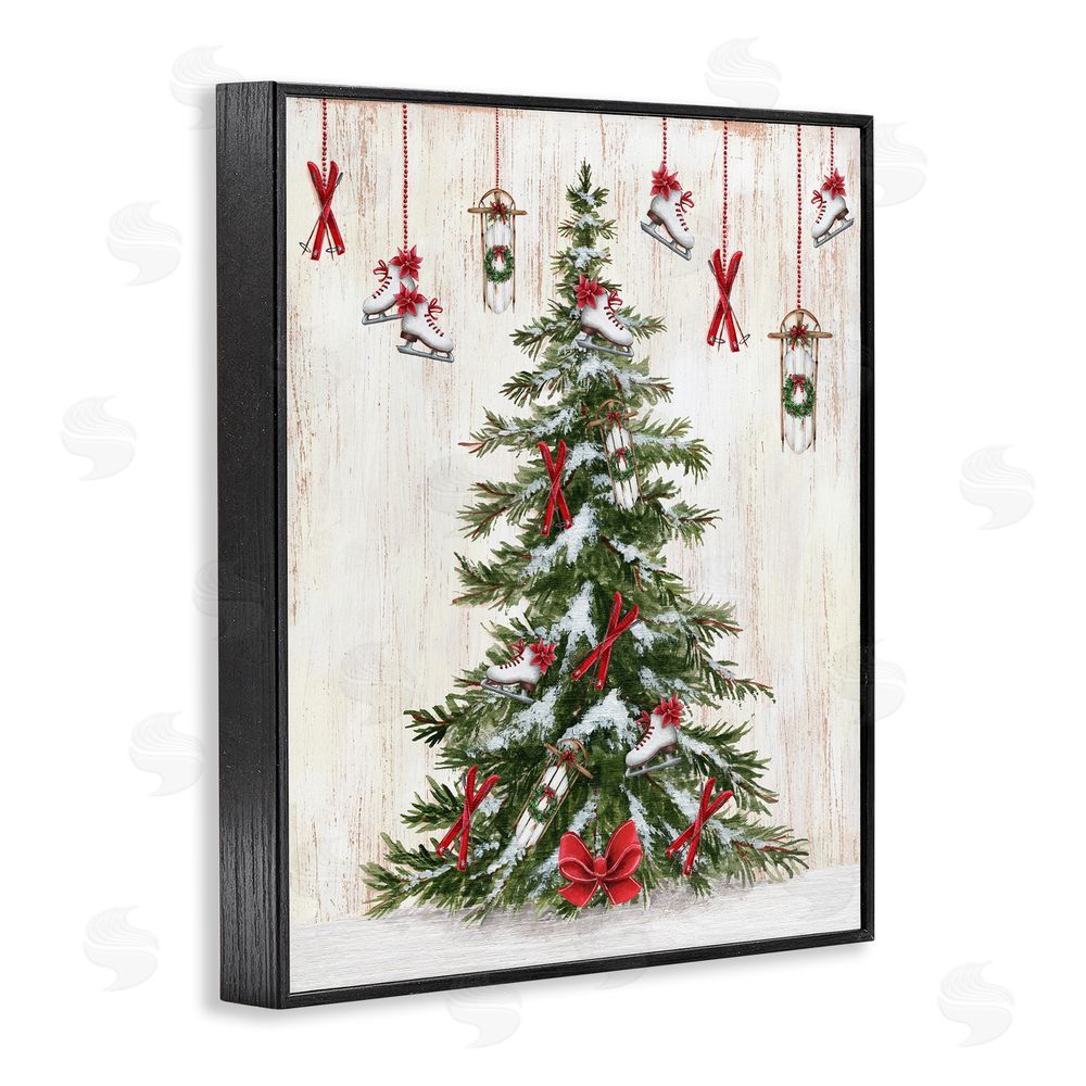 Emma Leach Ice Skates & Sleds on Tree Black Framed Giclee Wall Art Print