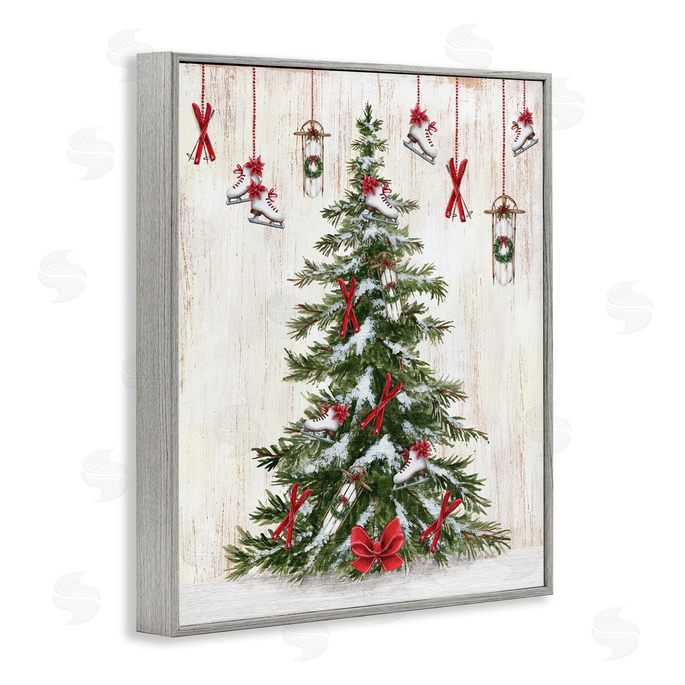 Emma Leach Ice Skates & Sleds on Tree Gray Framed Giclee Wall Art Print