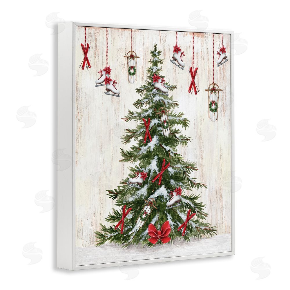 Emma Leach Ice Skates & Sleds on Tree White Framed Giclee Wall Art Print