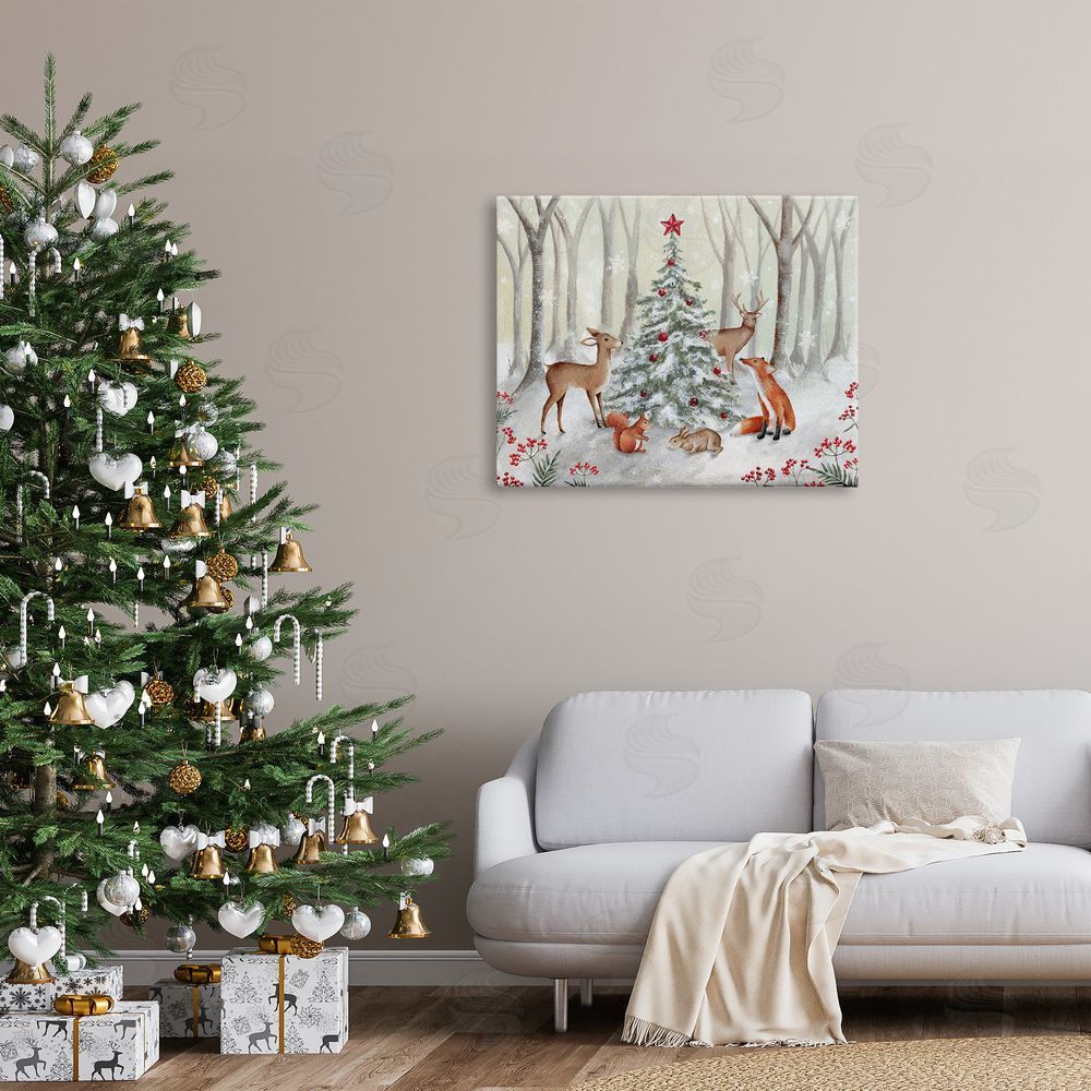 Emma Leach Forest Animals & Christmas Tree Canvas Wall Art Print in Room