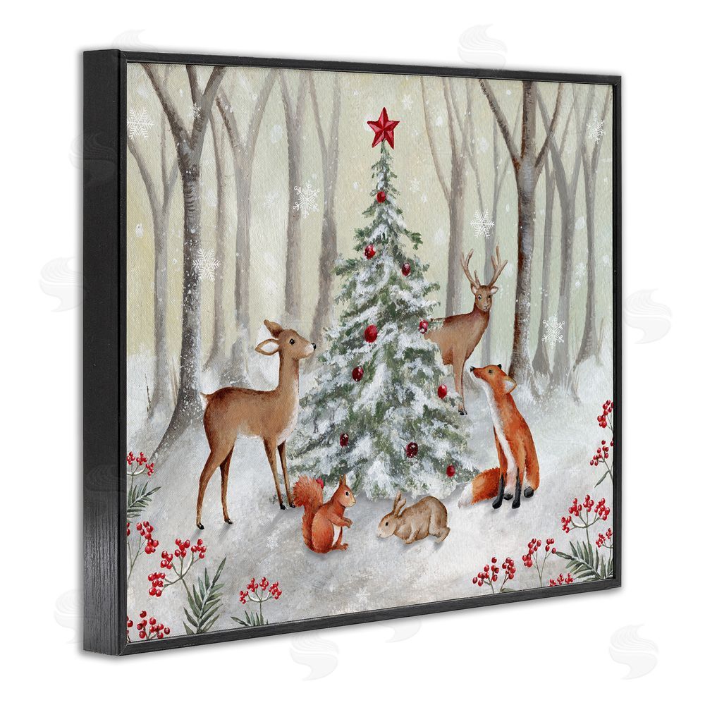 Emma Leach Forest Animals & Christmas Tree Black Framed Giclee Wall Art Print