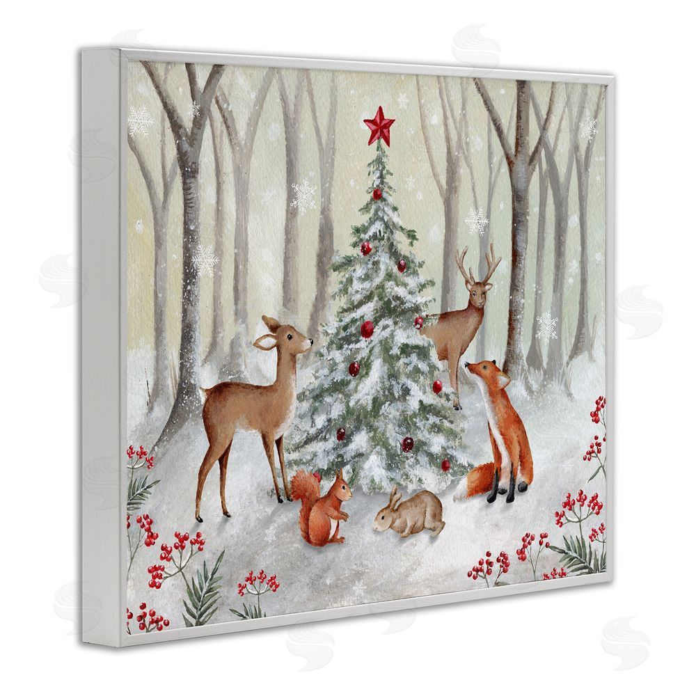 Emma Leach Forest Animals & Christmas Tree White Framed Giclee Wall Art Print