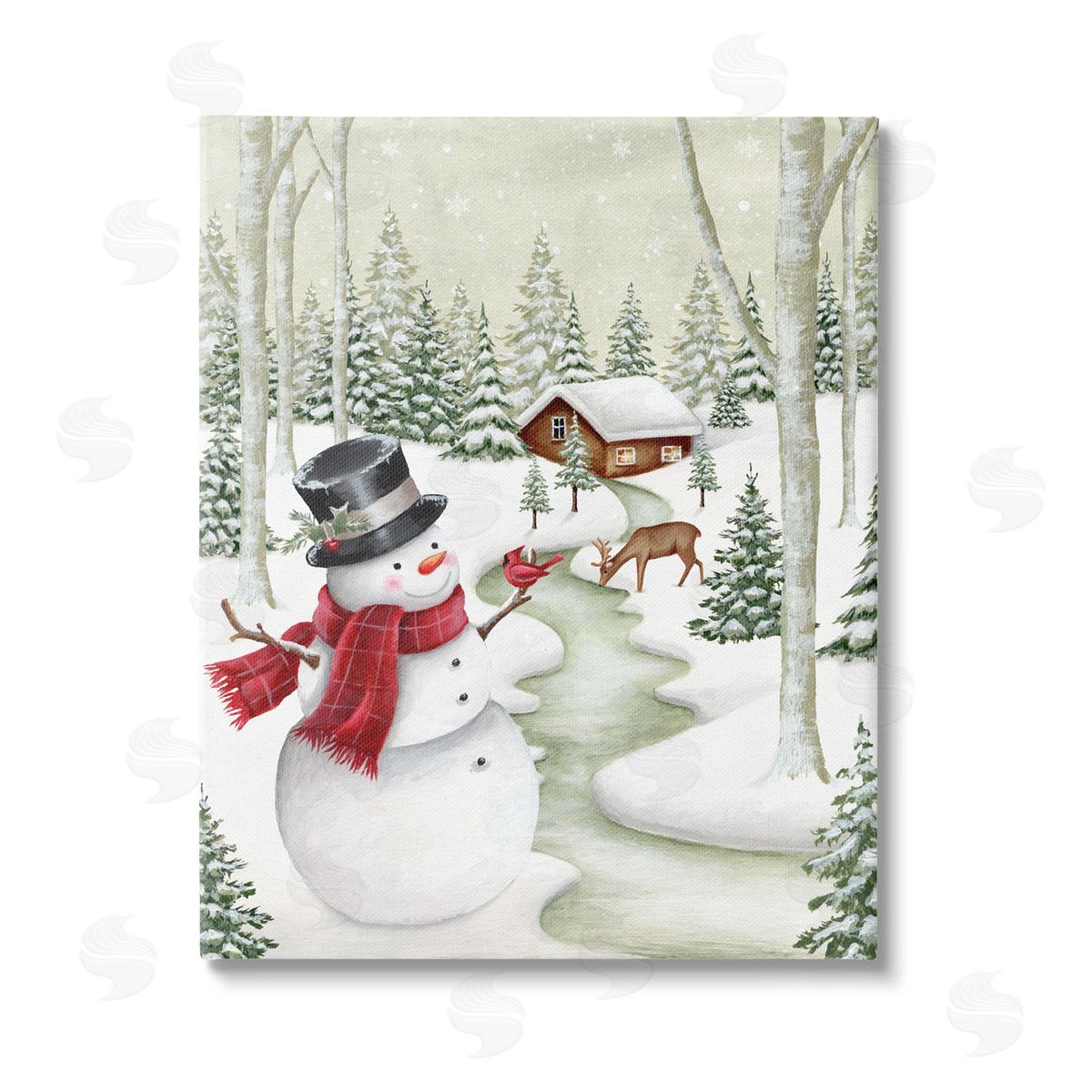 Emma Leach Snowman on Snowy Path Stretched Canvas Wall Art Print