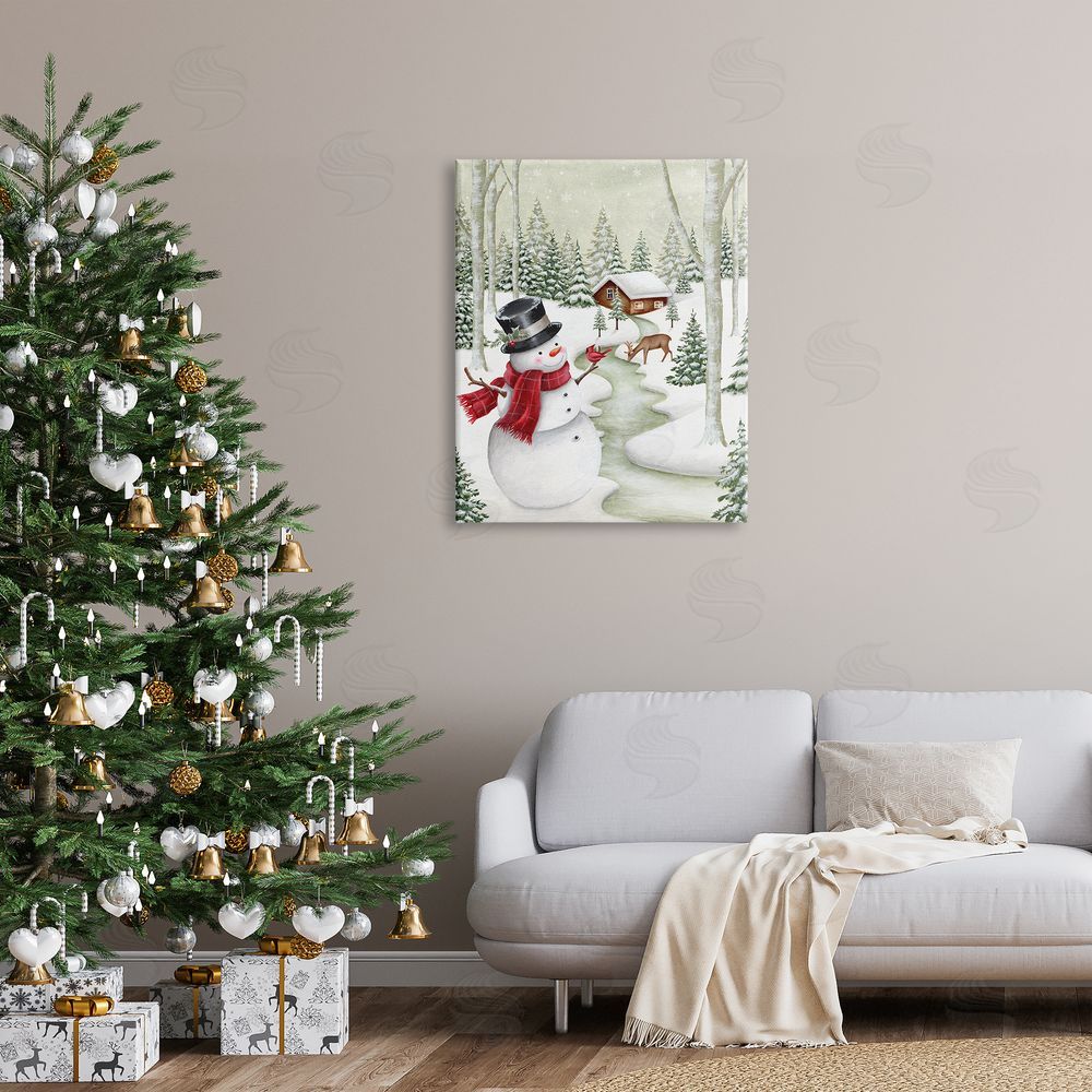 Emma Leach Snowman on Snowy Path Canvas Wall Art Print in Room
