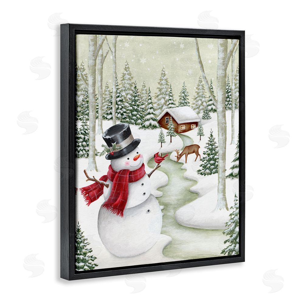 Emma Leach Snowman on Snowy Path Black Floating Frame Canvas Wall Art Print