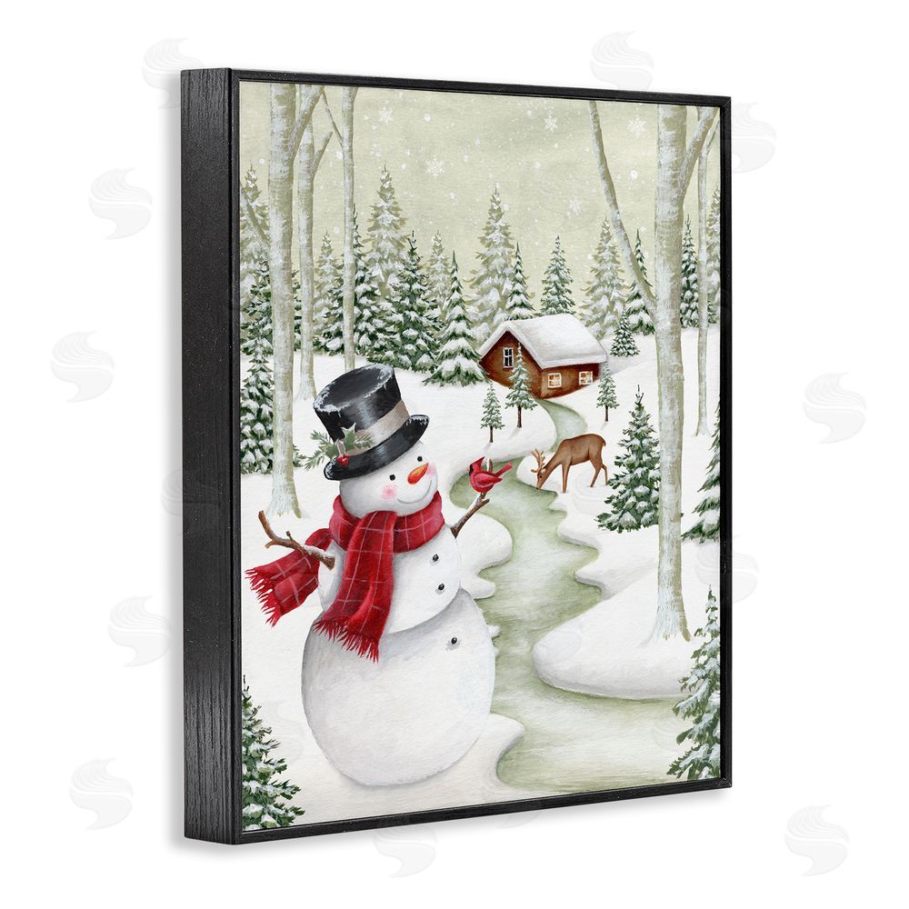 Emma Leach Snowman on Snowy Path Black Framed Giclee Wall Art Print