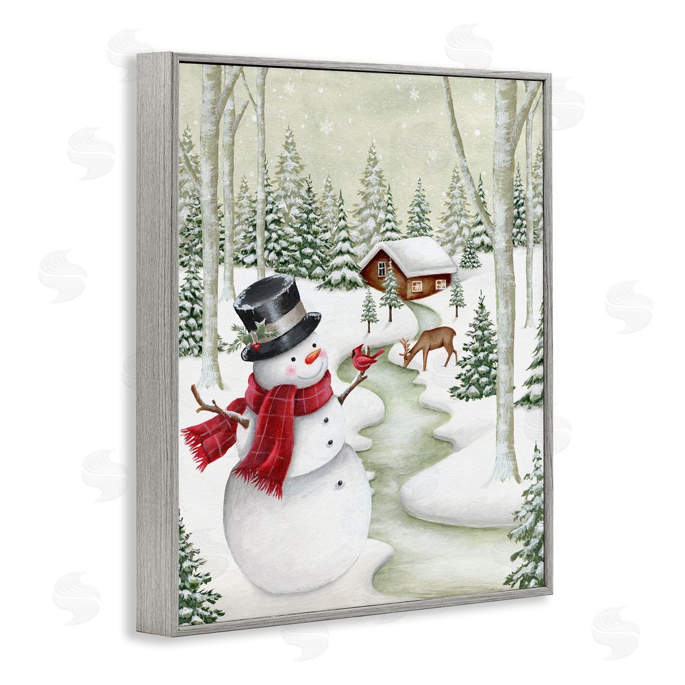 Emma Leach Snowman on Snowy Path Gray Framed Giclee Wall Art Print