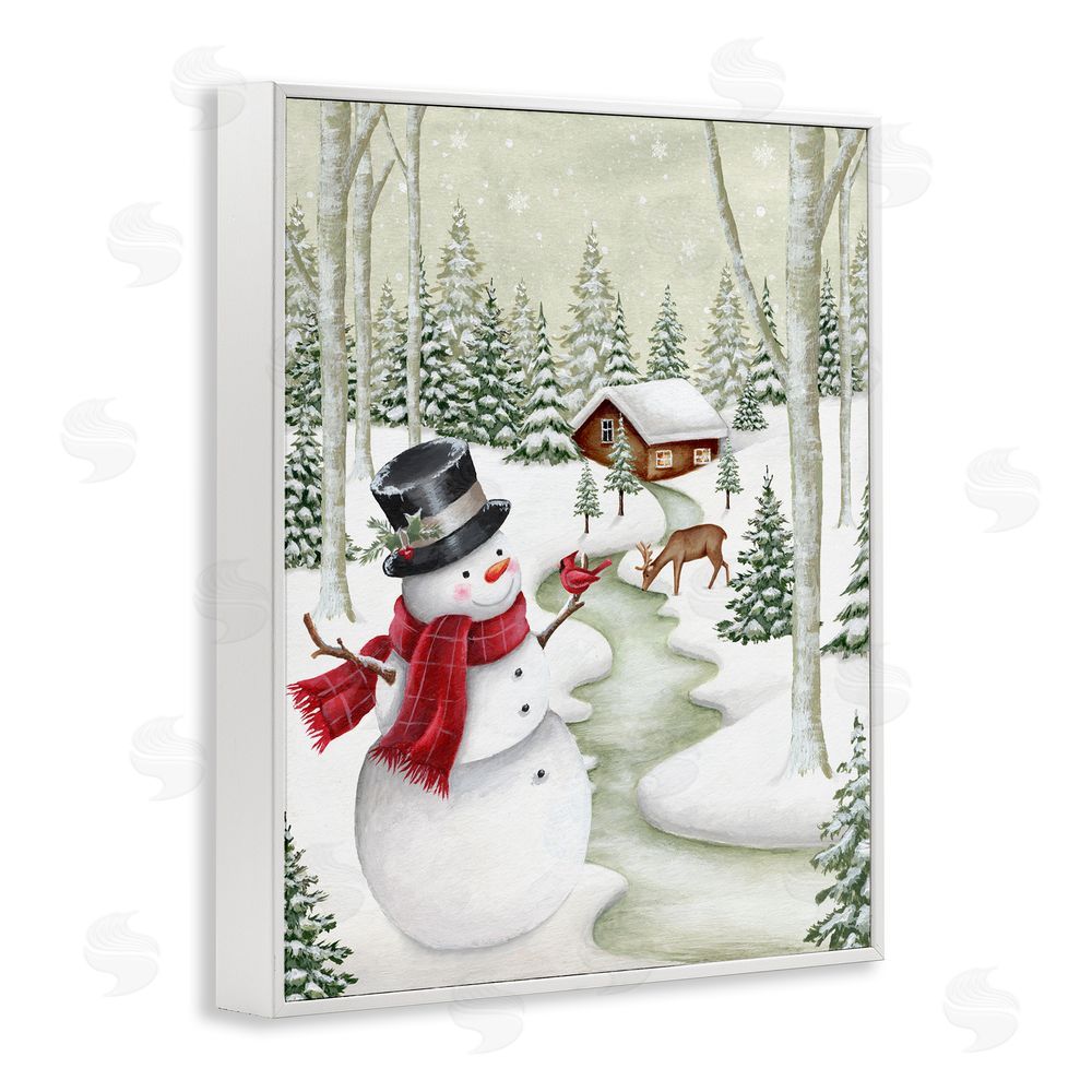 Emma Leach Snowman on Snowy Path White Framed Giclee Wall Art Print