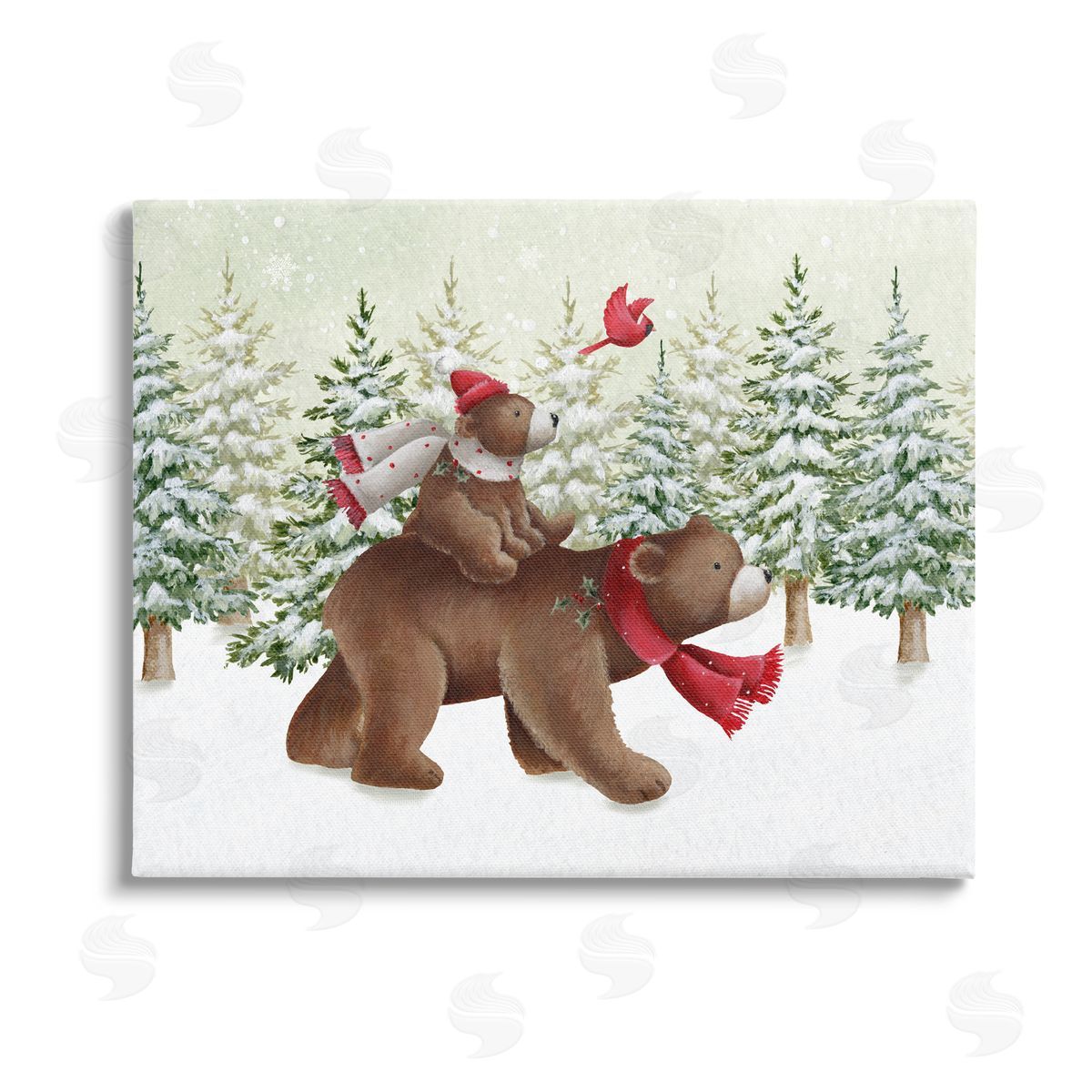 Emma Leach Bears in Snowy Scene Stretched Canvas Wall Art Print