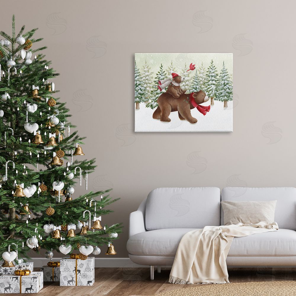 Emma Leach Bears in Snowy Scene Canvas Wall Art Print in Room