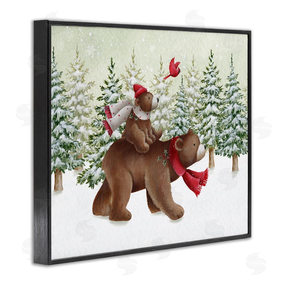 Emma Leach Bears in Snowy Scene Black Framed Giclee Wall Art Print