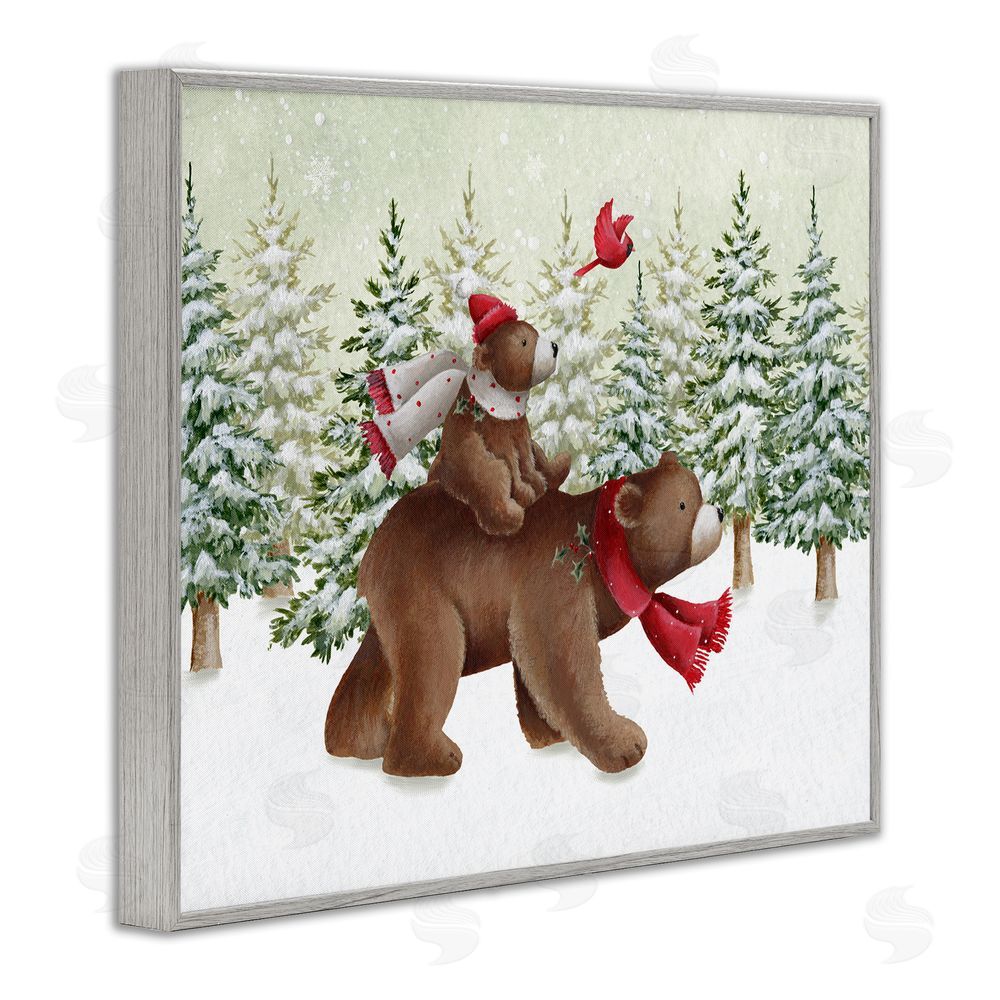 Emma Leach Bears in Snowy Scene Gray Framed Giclee Wall Art Print