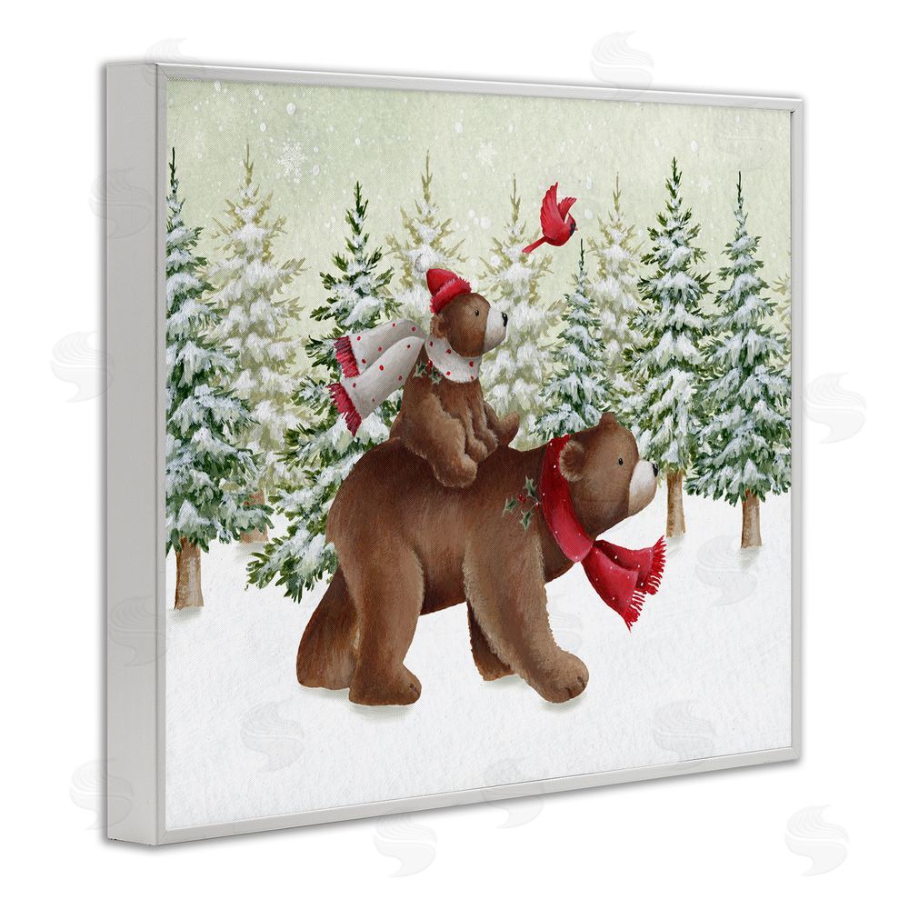 Emma Leach Bears in Snowy Scene White Framed Giclee Wall Art Print