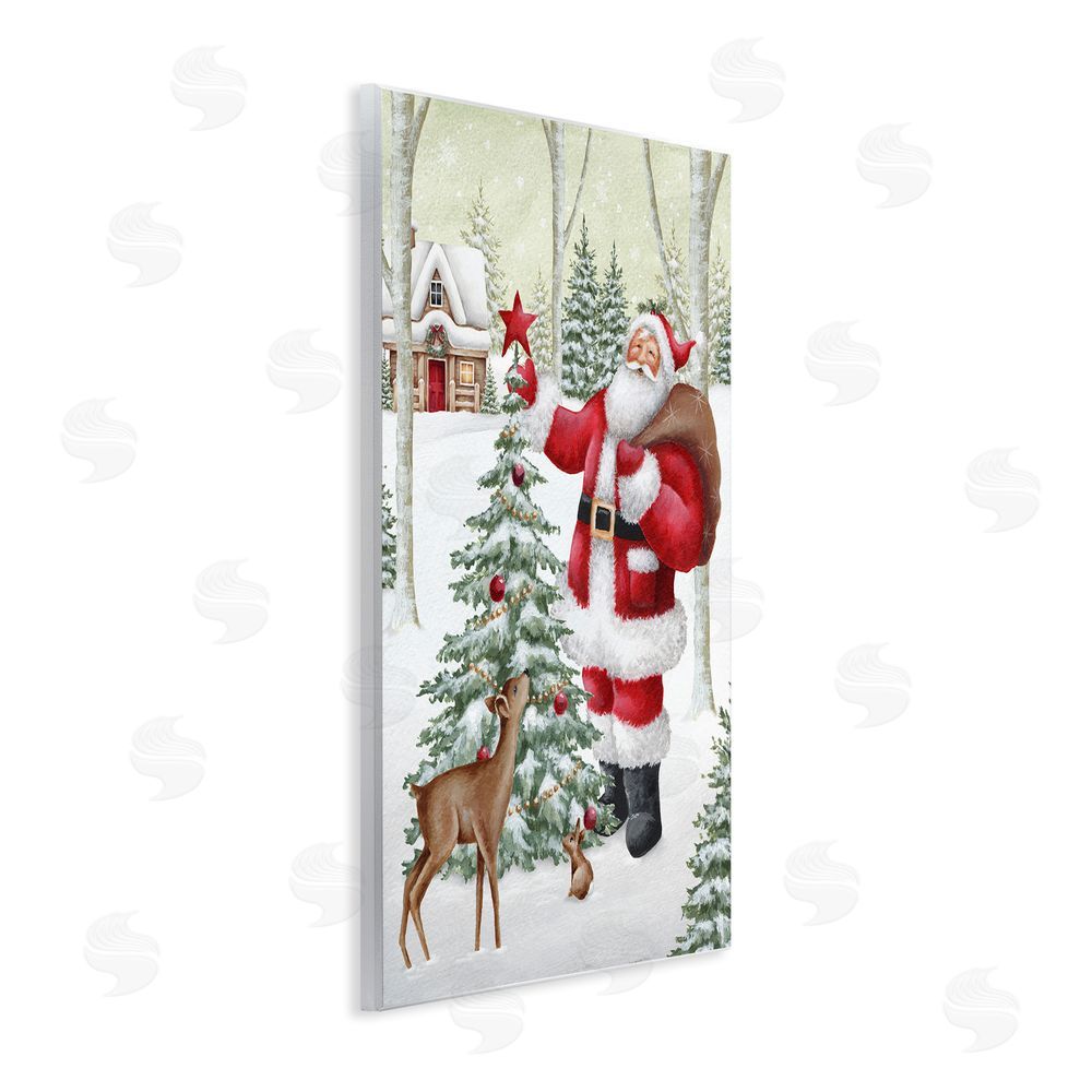 Emma Leach Santa & Snowy Cabin Wall Plaque Art Print